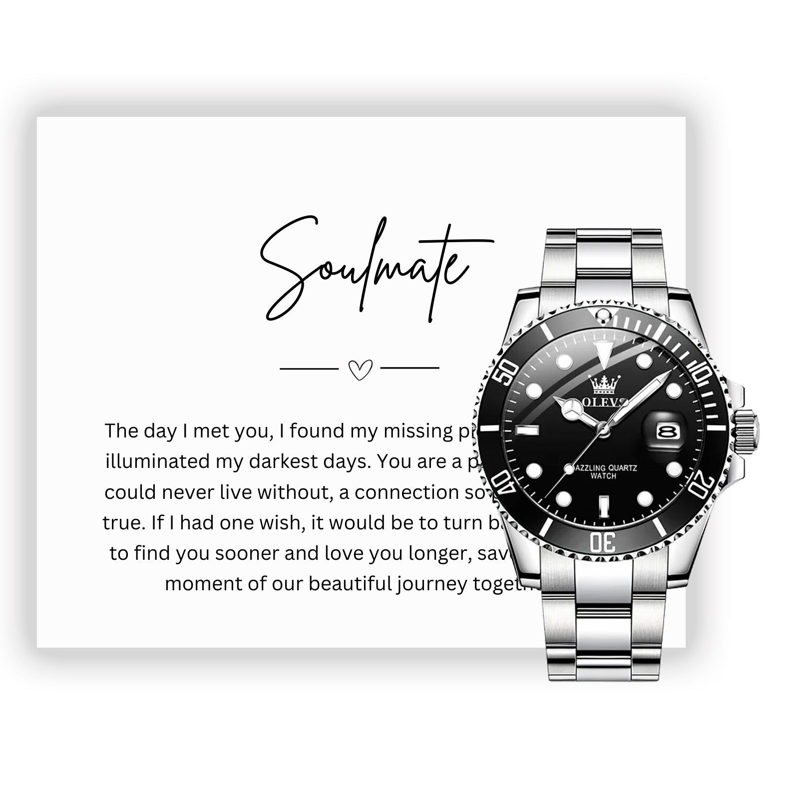 Gift Watch Set For Soulmate - Luxury Watch Gift Set With Custom Message Card In Mahogany Box