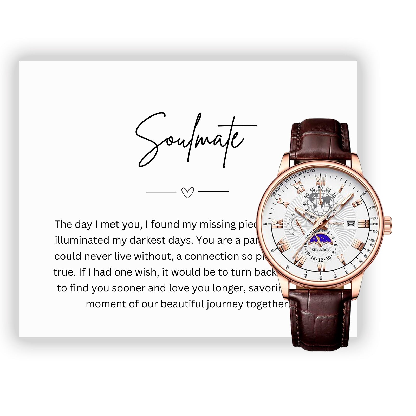 Gift Watch Set For Soulmate - Luxury Watch Gift Set With Custom Message Card In Mahogany Box