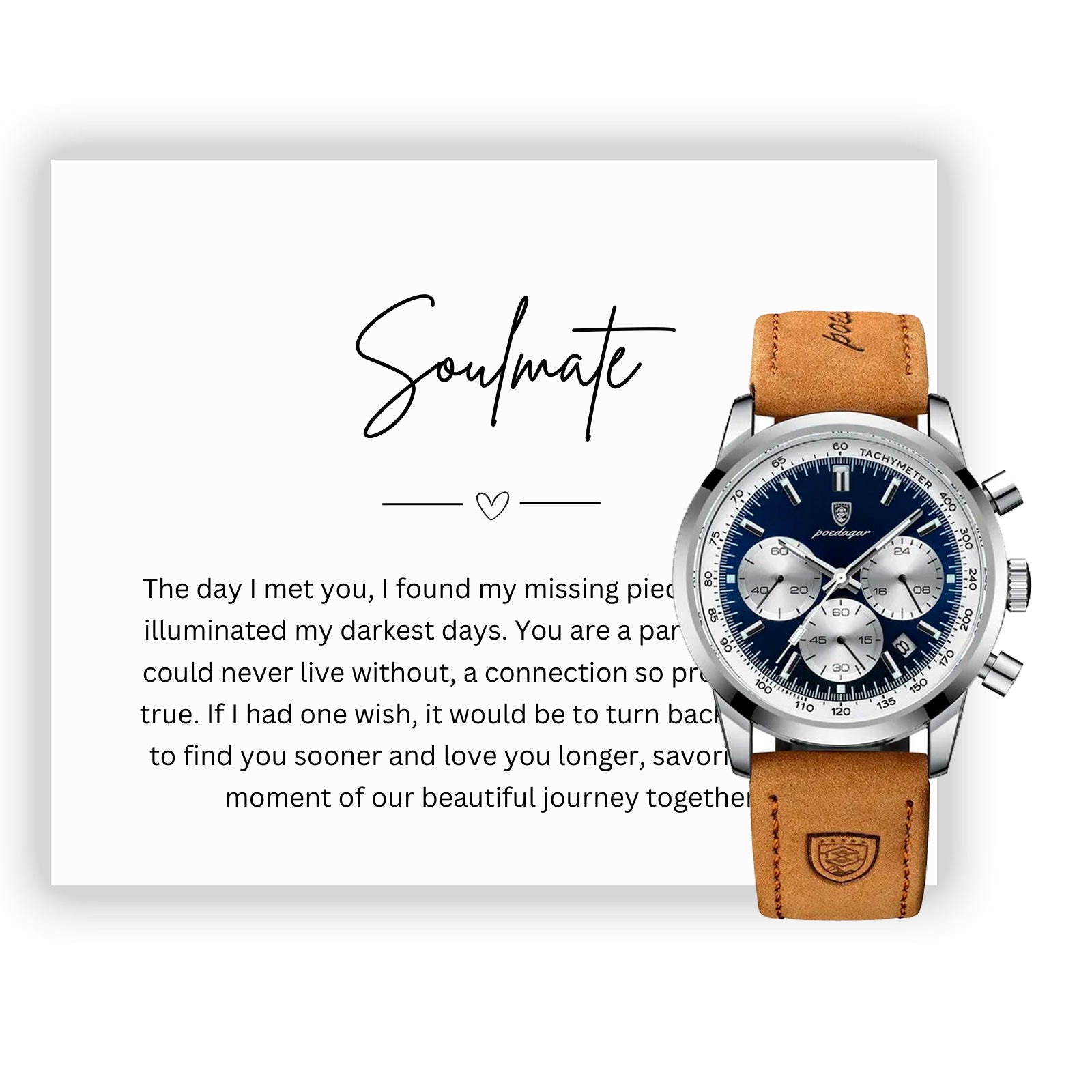 Gift Watch Set For Soulmate - Luxury Watch Gift Set With Custom Message Card In Mahogany Box