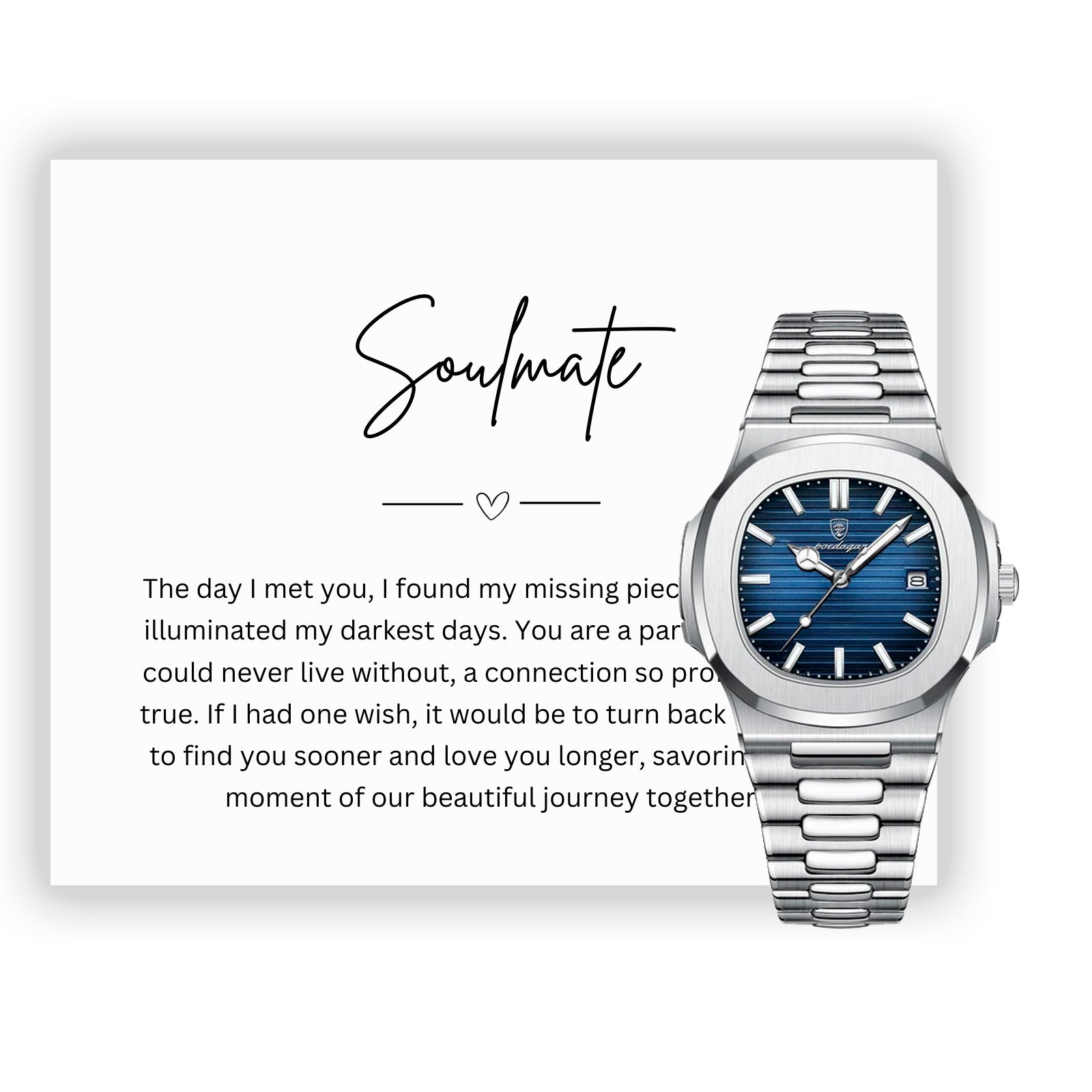 Gift Watch Set For Soulmate - Luxury Watch Gift Set With Custom Message Card In Mahogany Box
