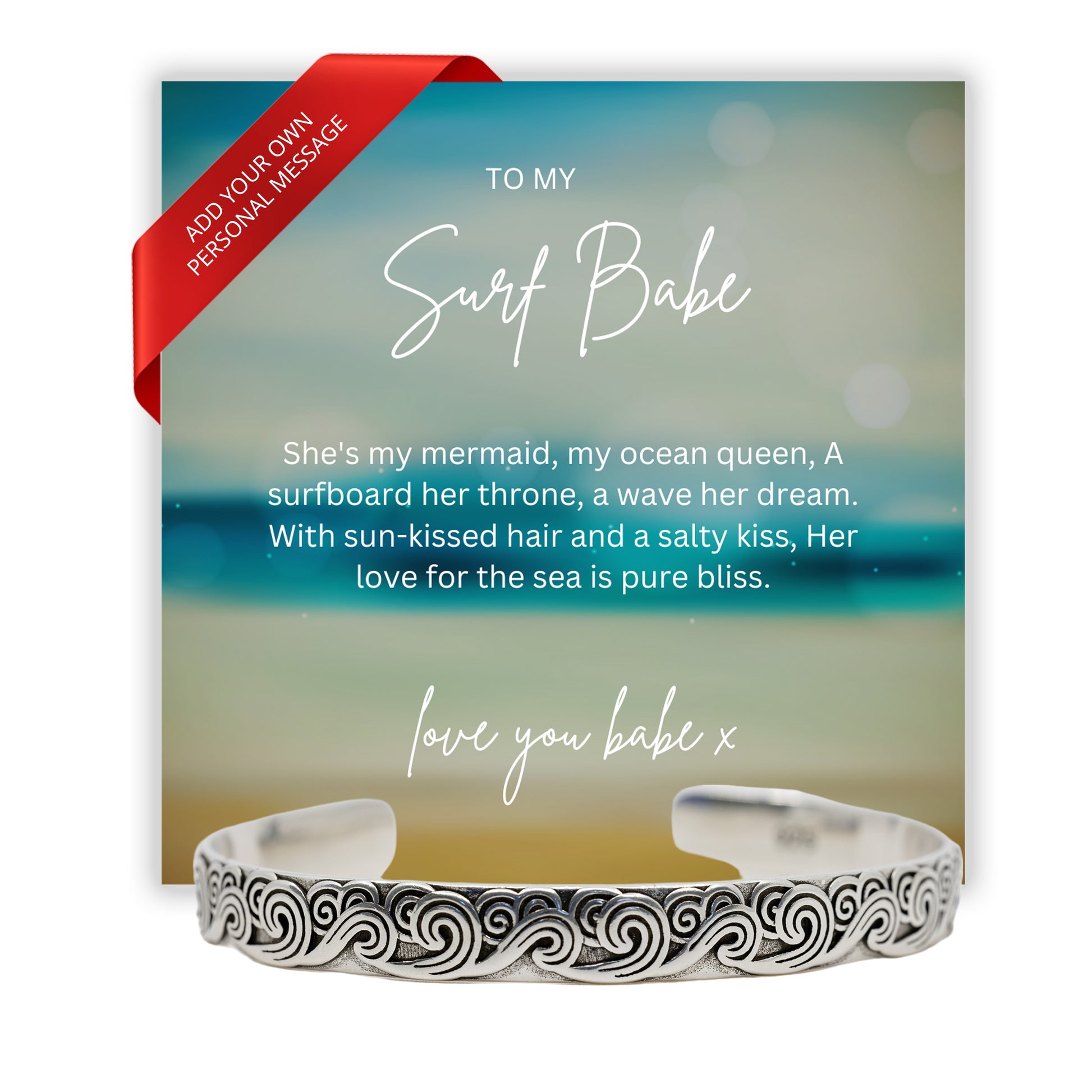 Sterling Silver Wave Bangle for Partner, Girlfirend Or Wife - To My Surf Babe