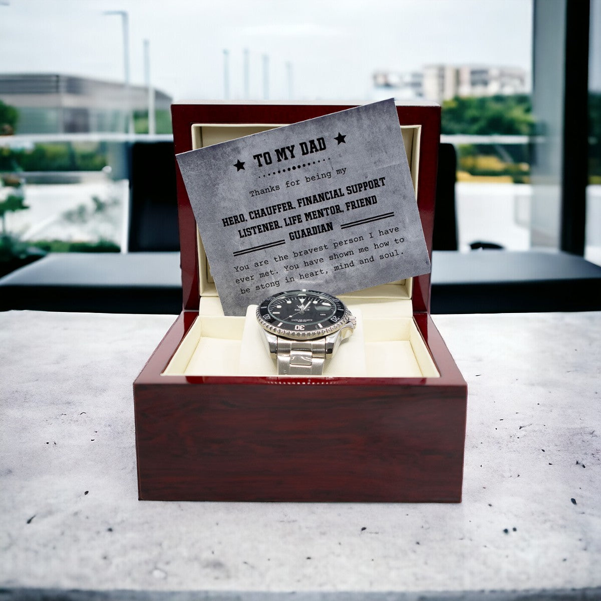 To My Dad - Luxury Watch Gift Set With Custom Message Card In Mahogany Box - Gift For Dad - Gift From Son - Gift From Daughter - Fathers Day
