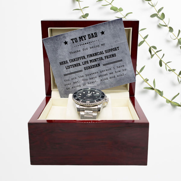 To My Dad - Luxury Watch Gift Set With Custom Message Card In Mahogany Box - Gift For Dad - Gift From Son - Gift From Daughter - Fathers Day