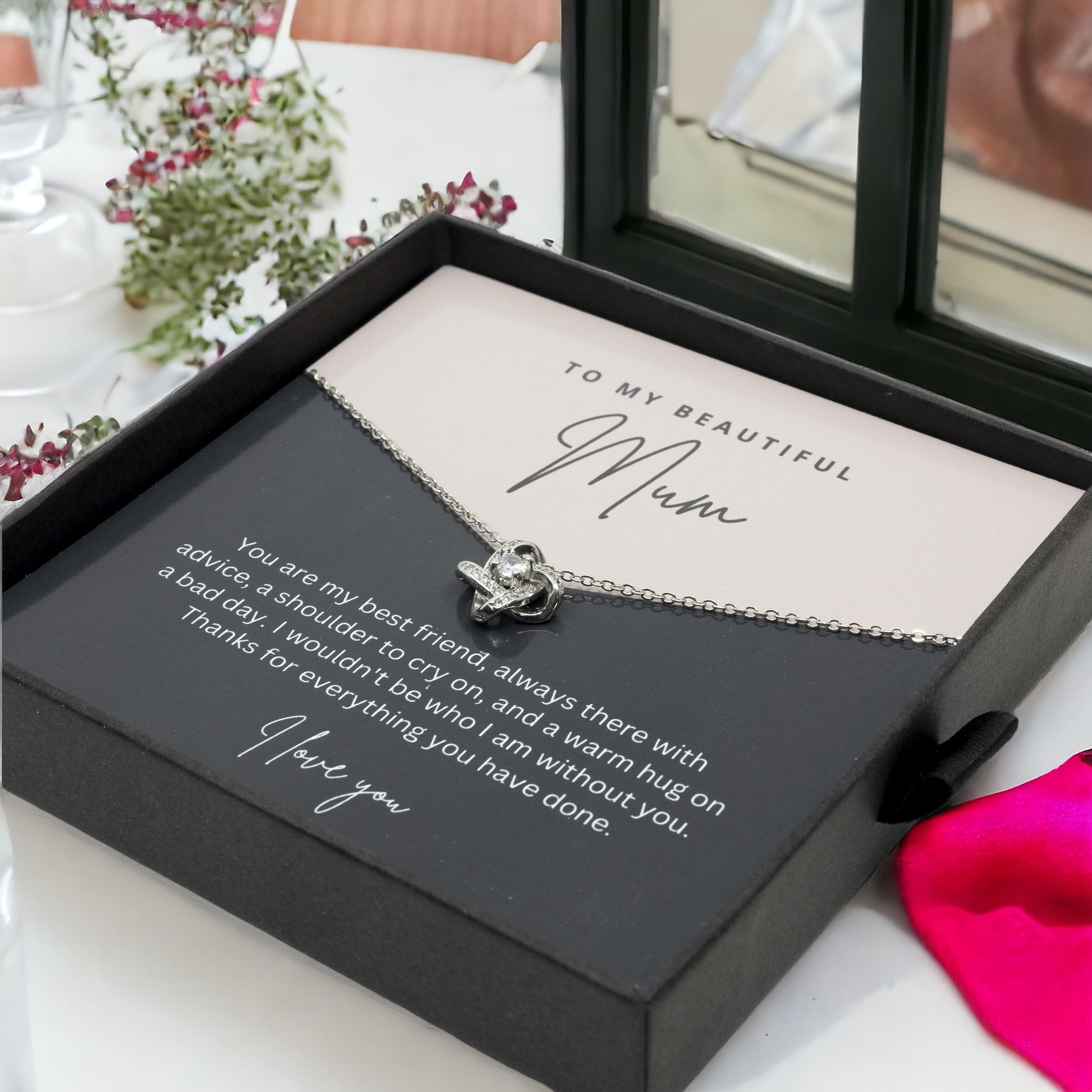 To My Beautiful Mum - Sterling Silver Necklace Personalised Gift With A Custom Message Card - Gift from Son / Daughter For Mum Two Tone
