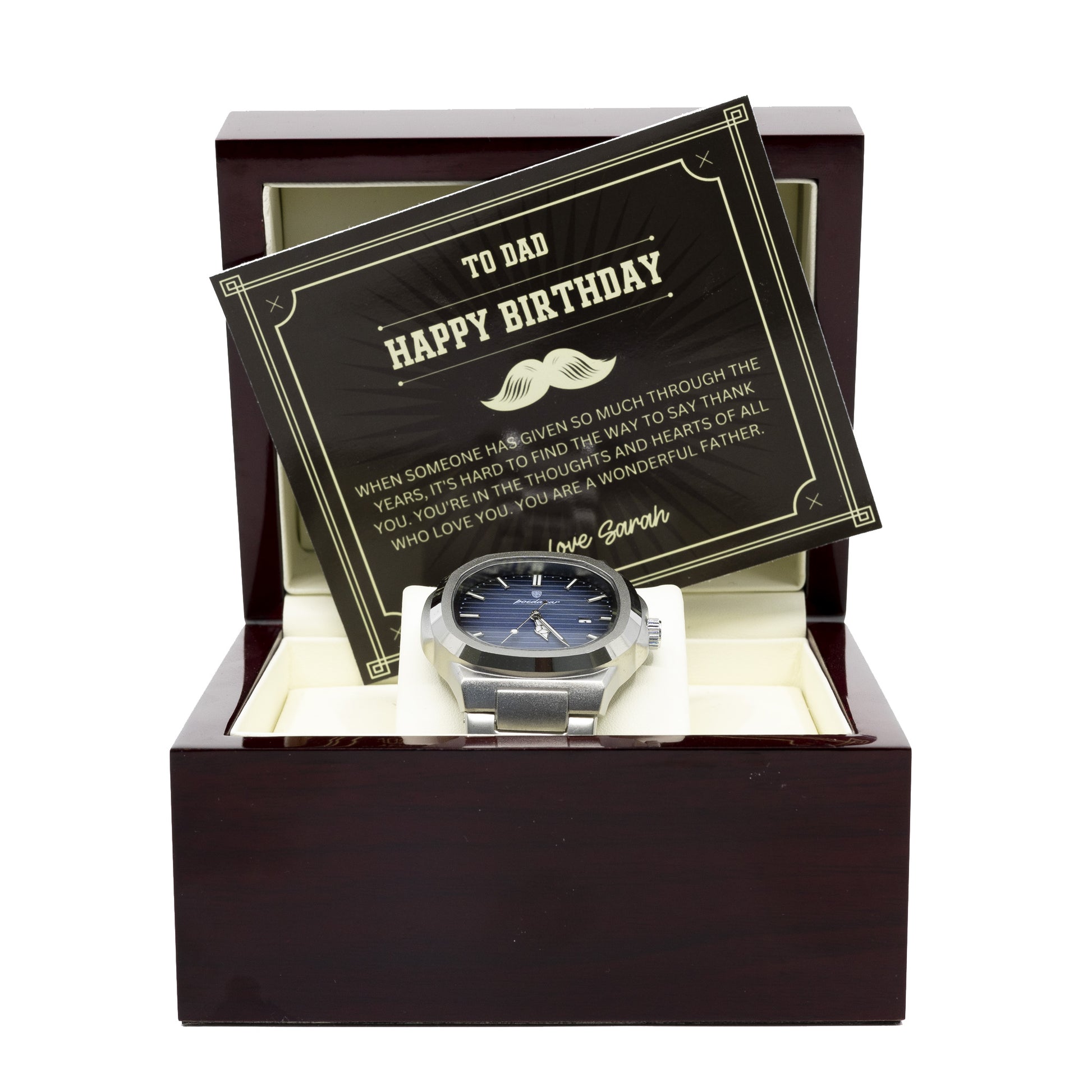 To My Dad - Happy Birthday - Luxury Watch Gift Set With Custom Message Card In Mahogany Box - Gift For Dad